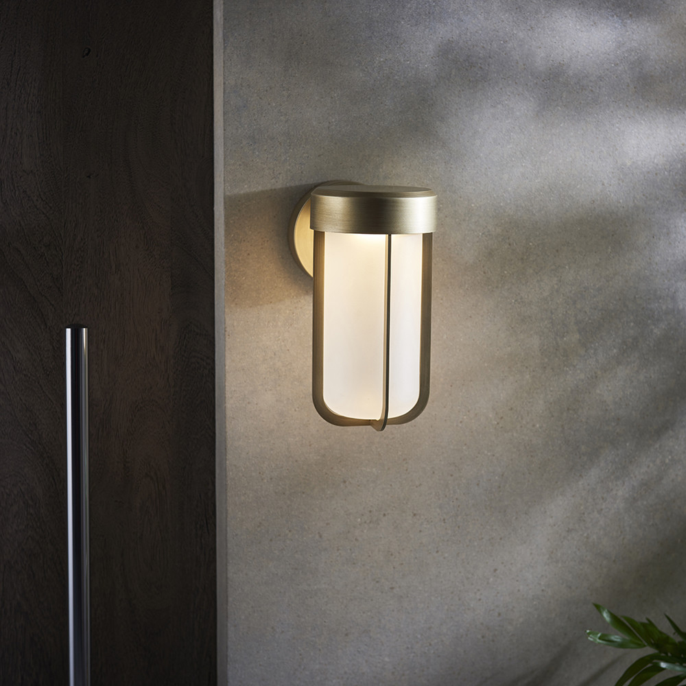Merano Bevento Brushed Gold LED Frosted Glass Outdoor Wall Lamp Image 2