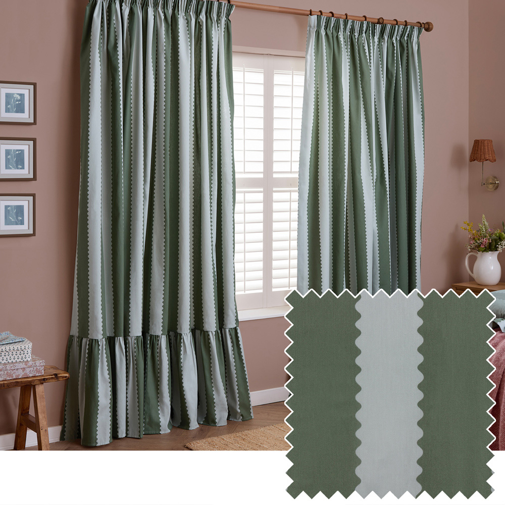 Furn Birdie Bay Green and Mist Stripe Cotton Fully Lined Pencil Pleat Curtains 117 x 183cm Image 2