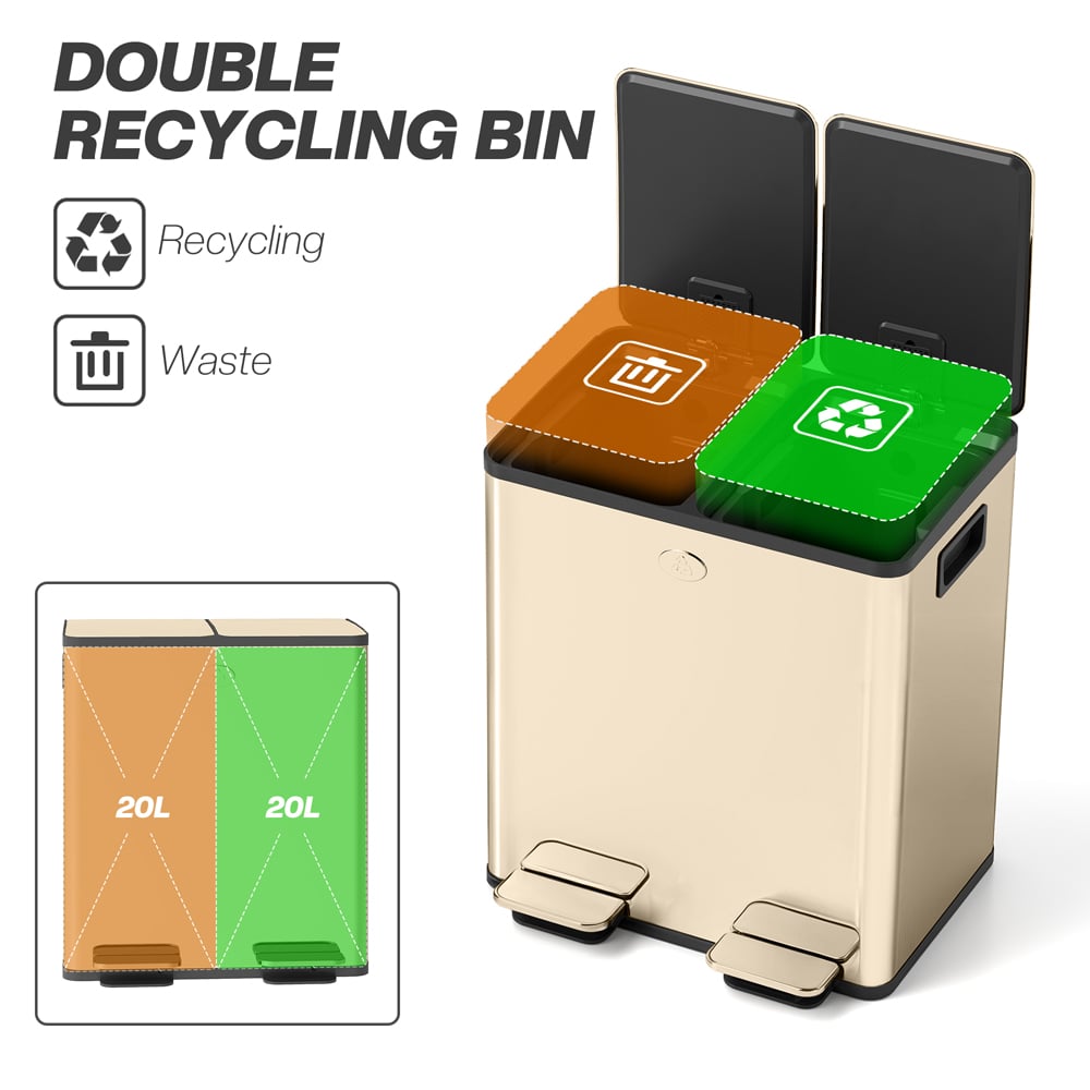 HOMCOM Golden Dual Compartment Kitchen Bin 40L Image 5
