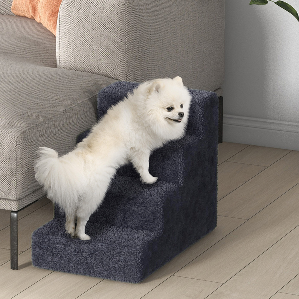 PawHut 4 Step Dark Grey Portable Dog Stairs with Cover Image 3