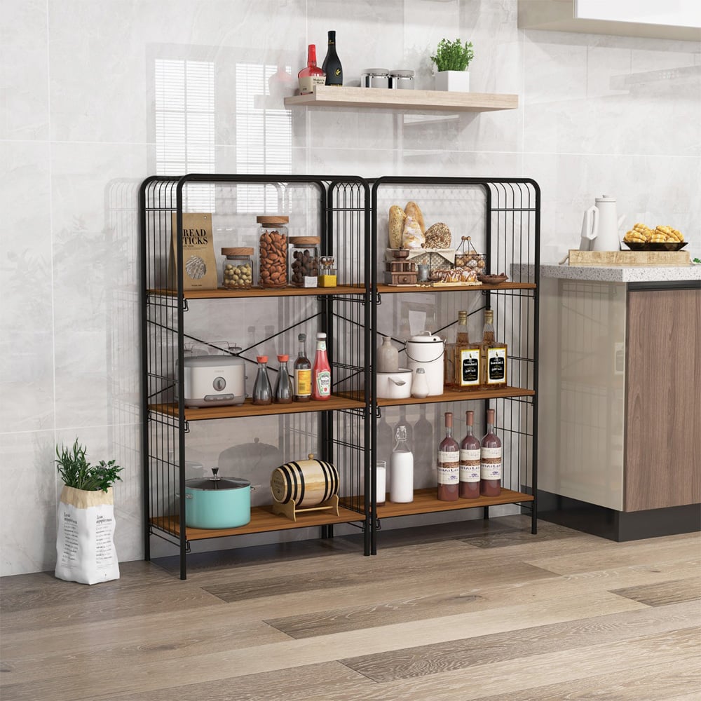 Costway 3 Shelf Wood Effect and Black Open Back Bookcase Image 4