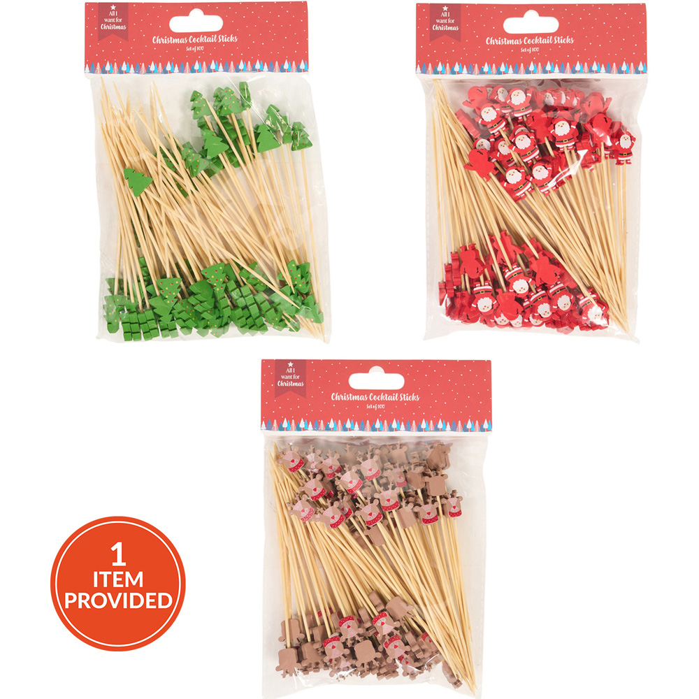 Pack 100 Christmas Cocktail Sticks Image 1