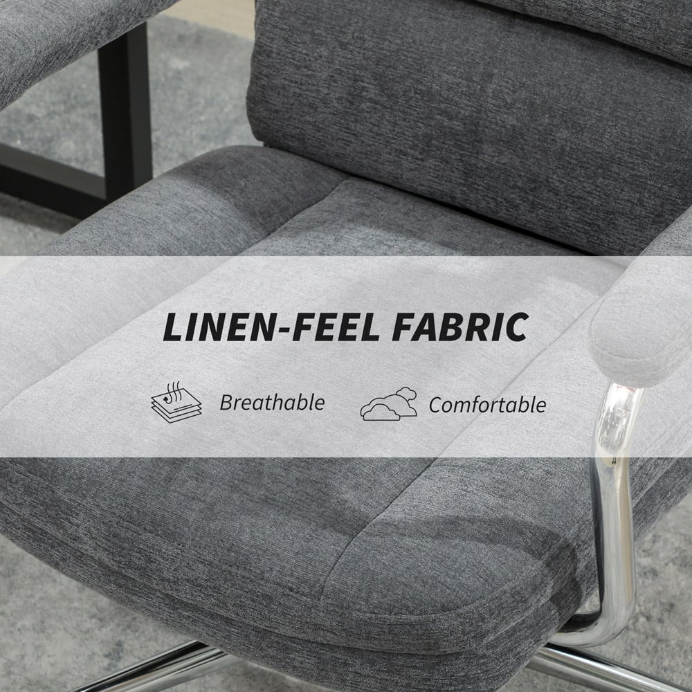 HOMCOM Charcoal Grey Linen Fabric Tilting Chair Image 6