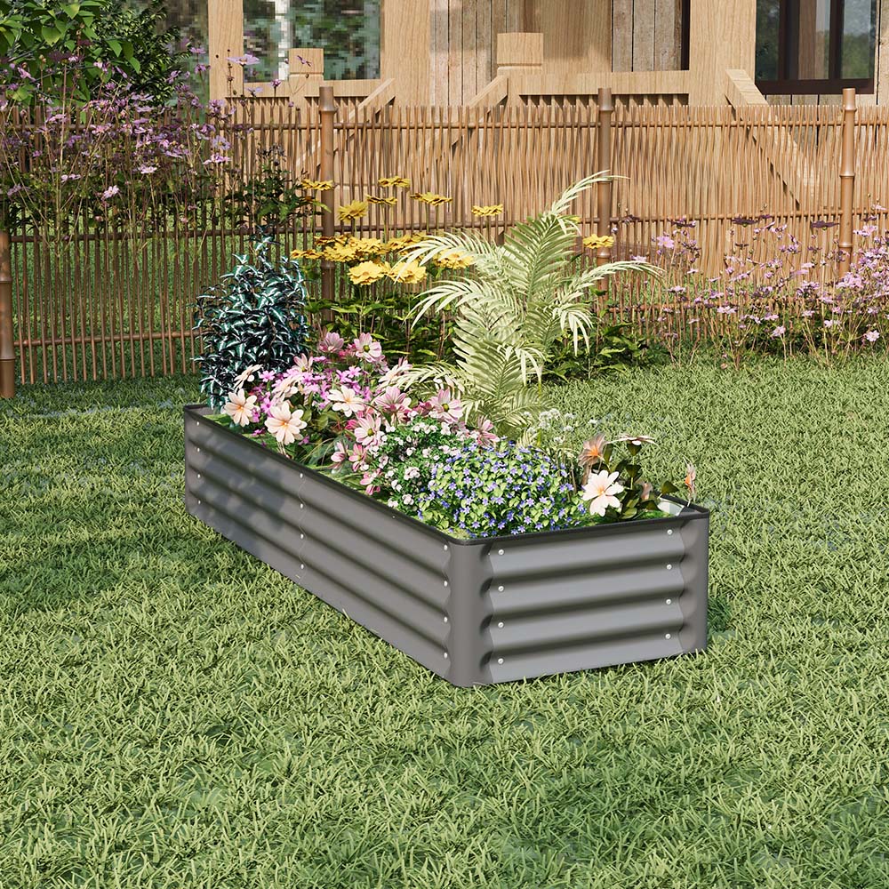 Living and Home Dark Grey Rectangular Galvanised Steel Raised Garden Bed 180 x 60cm Image 2