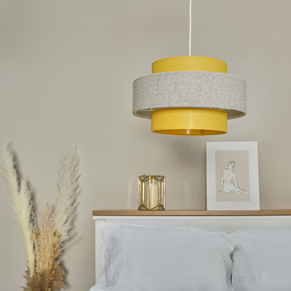 ValueLights Mustard and Grey Herringbone Pendant Lamp Shade Image 6