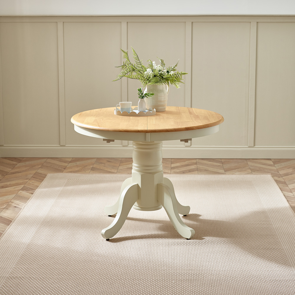 Furniturebox Fowey Kennsington 4 Seater Wooden Extending Dining Set Cream and Oak Effect Image 8