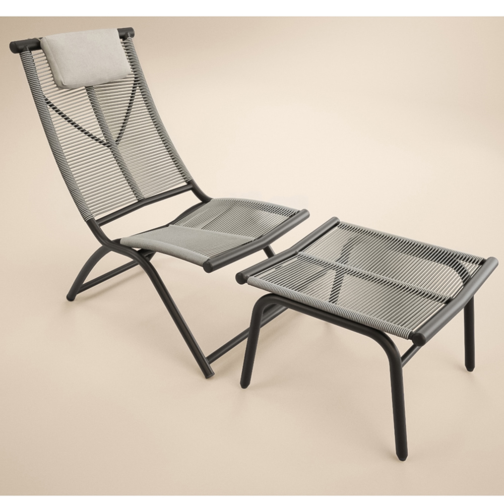 SOLACE+CO Esen Set of 2 Brown Garden Lounge Chairs with Footstool Image 2