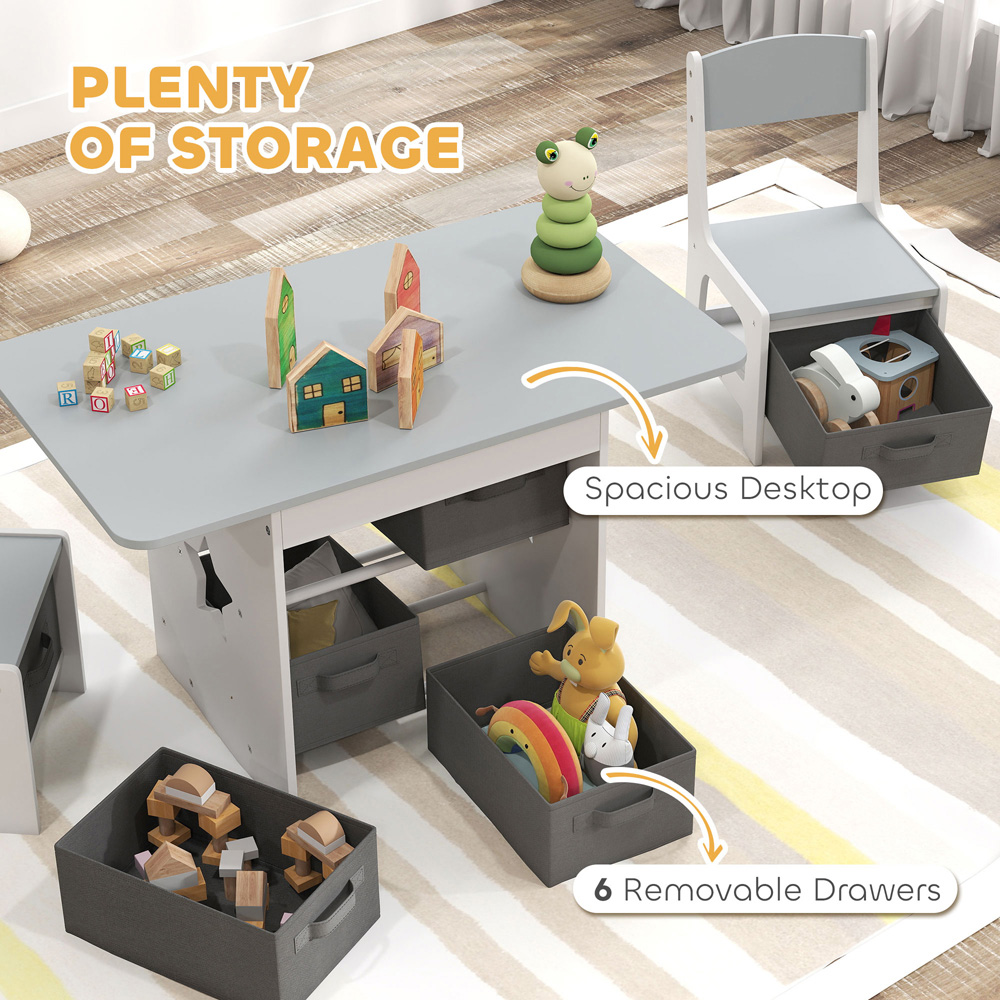 AIYAPLAY 6 Drawer Light Grey Kids Table and Chair Set Image 5