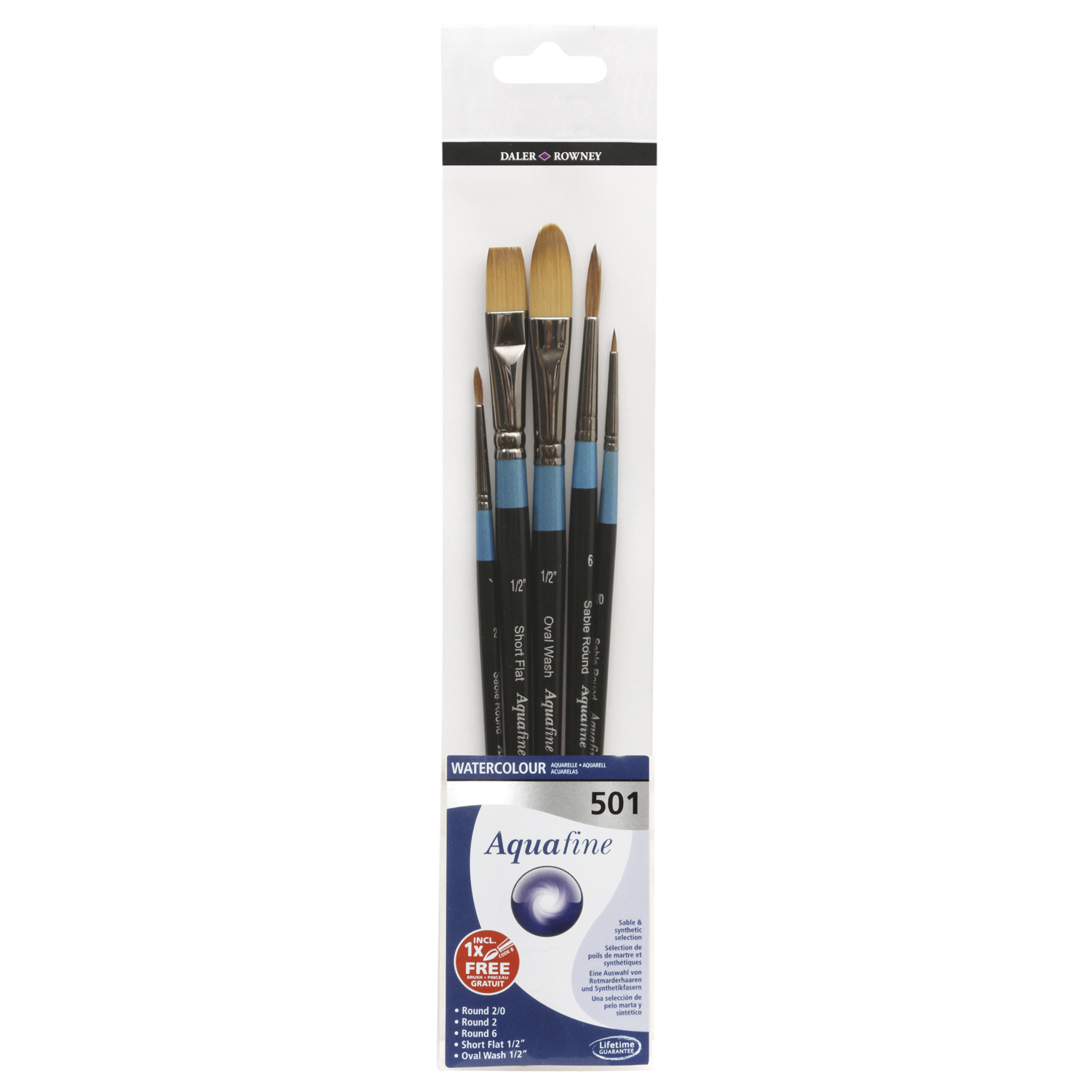 Pack of 5 Daler-Rowney Aquafine Short Handle 501 Brushes Image