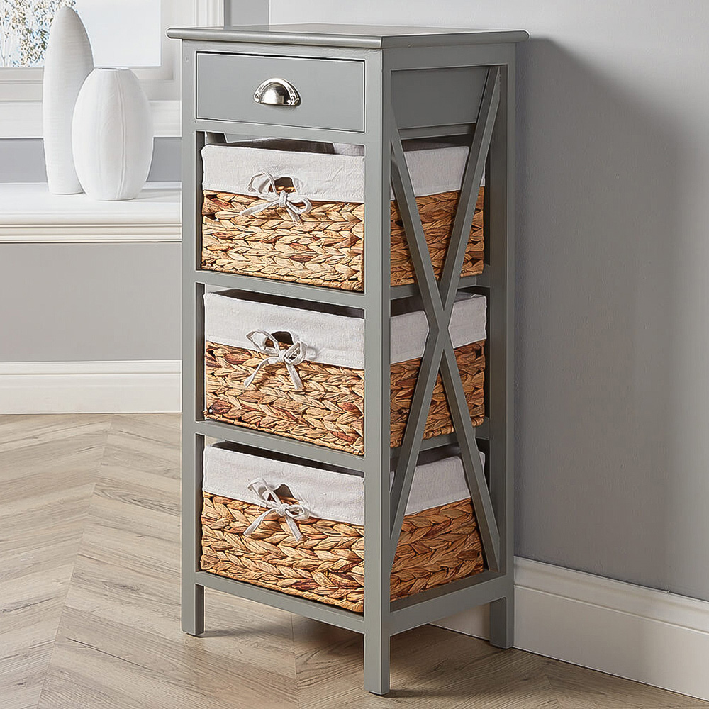 Home Source Single Drawer 3 Lined Basket Grey Storage Unit Image 1