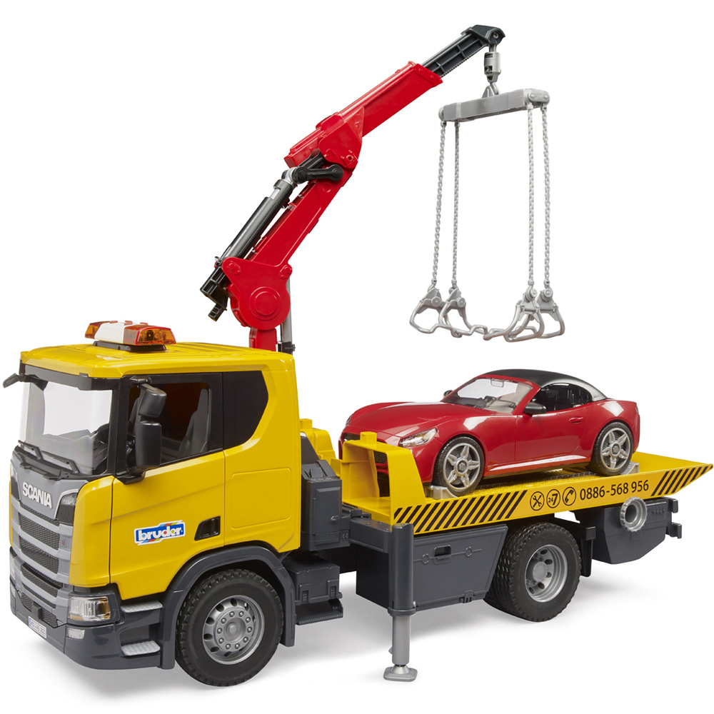 Bruder Scania Super 560R Light and Sound Tow Truck with Roadster Car Image 5