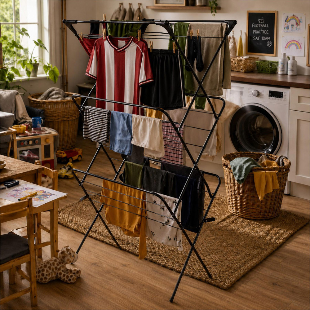 Harbour Housewares 3-Tier Black Foldable Clothes Airer Image 3