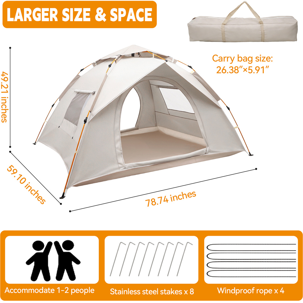 Willowmare 1-2 Person Waterproof Easy Setup Camping Tent White Image 9