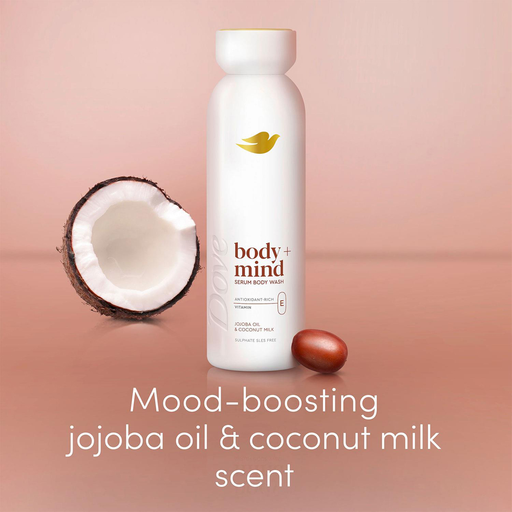 Dove Body+Mind Jojoba Oil and Coconut Milk Vitamin E Serum Body Wash 350ml 6 Pack Image 5