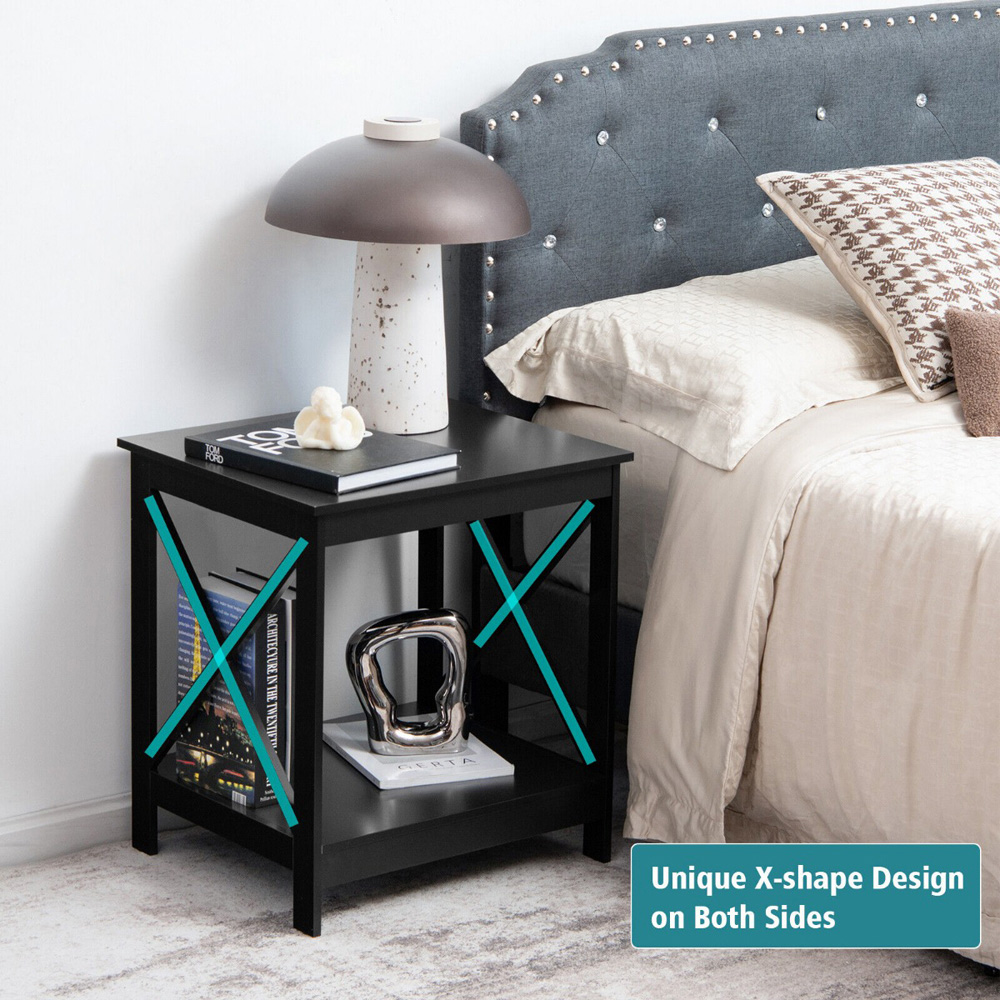 Costway Single Shelf Black Wooden X-Shaped Bedside Table Image 5