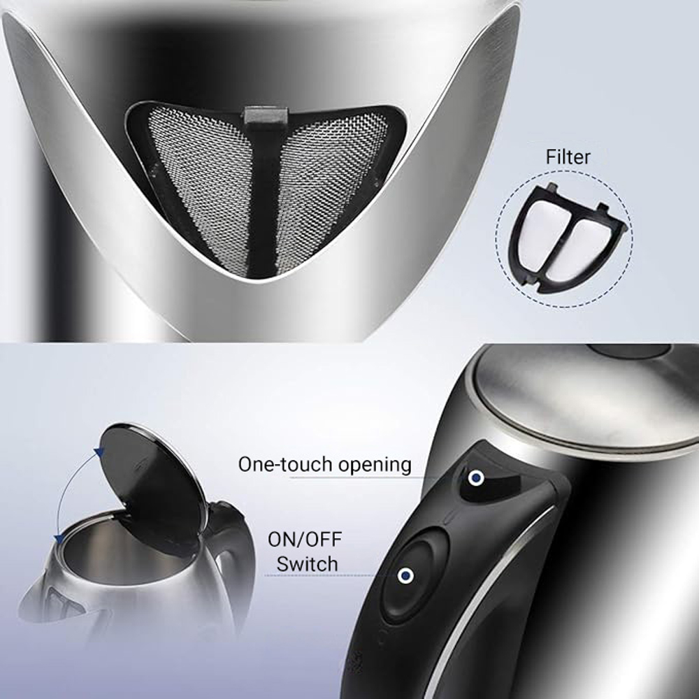 ExtraStar NHHB1739 1.7L Stainless Steel Cordless Electric Kettle with LED Indicator Light Image 3