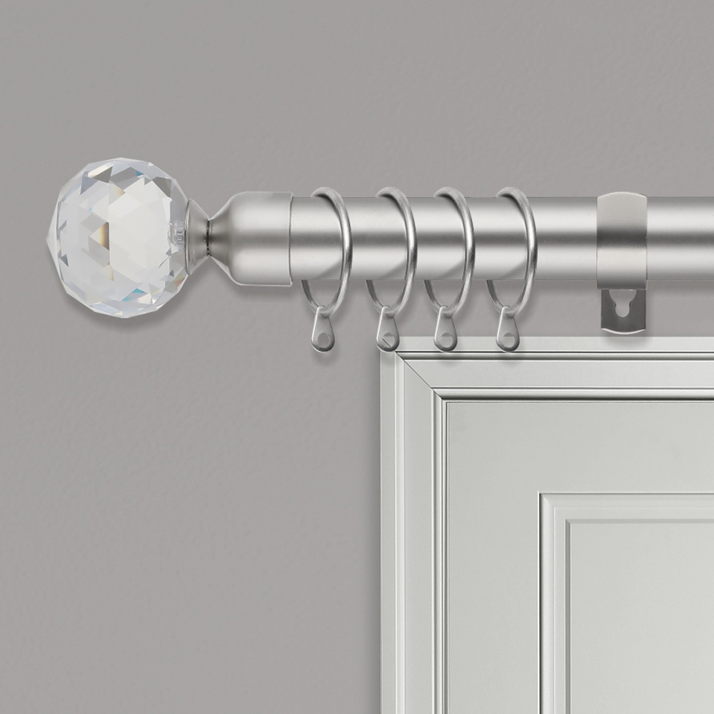 Home Treats 40 to 144cm Extendable Satin Nickel Metal Crystal Curtain Pole Image 2