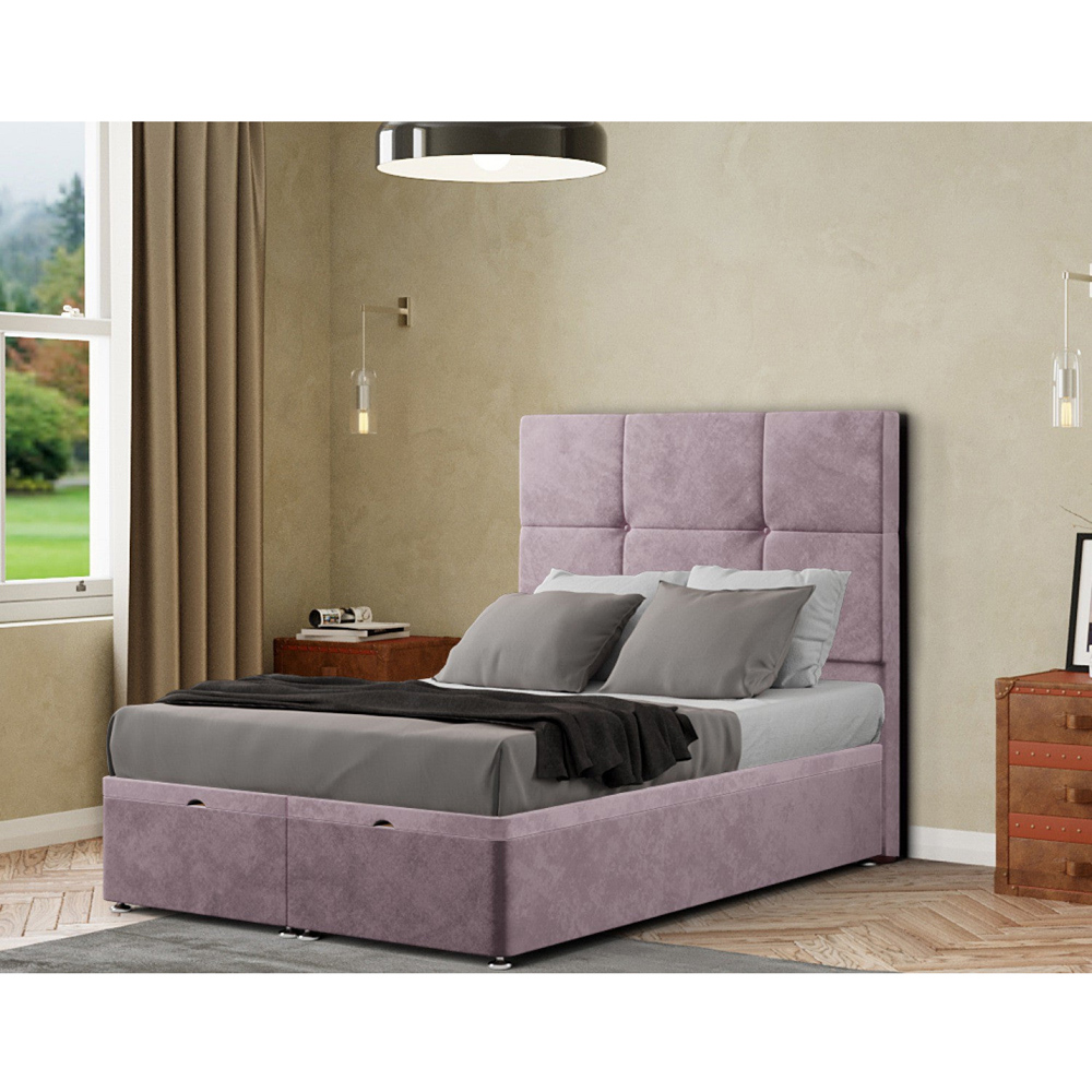 Portland Jacob King Size Blush Plush Ottoman Bed with Headboard Image 3