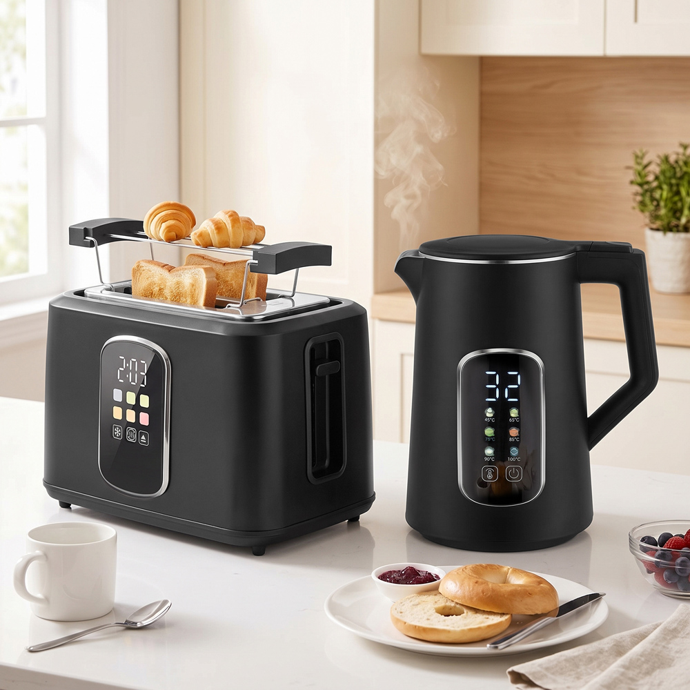 HOMCOM 800-356V70BK Black 1.5L Kettle and 2 Slice Toaster Set Image 2