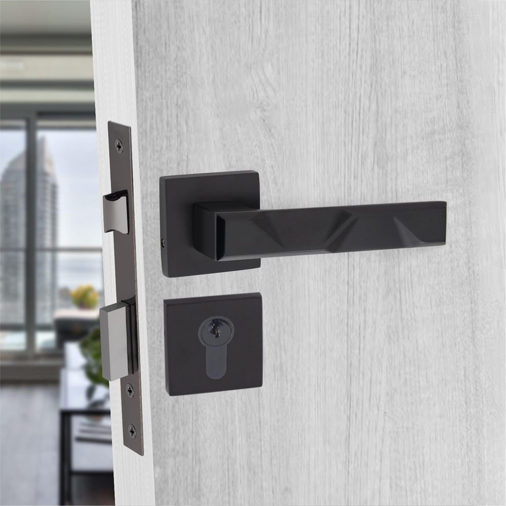 Golden Grace Matt Black Modern Nova Euro Lock Door Handle Set Image 2