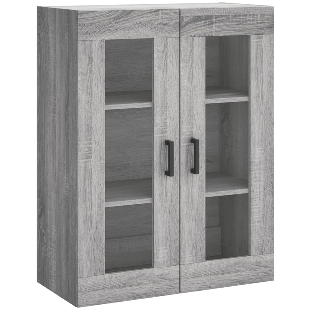vidaXL 4 Glass and Wood Door 2 Drawer Grey Sonoma Highboard with Black Handle Image 5
