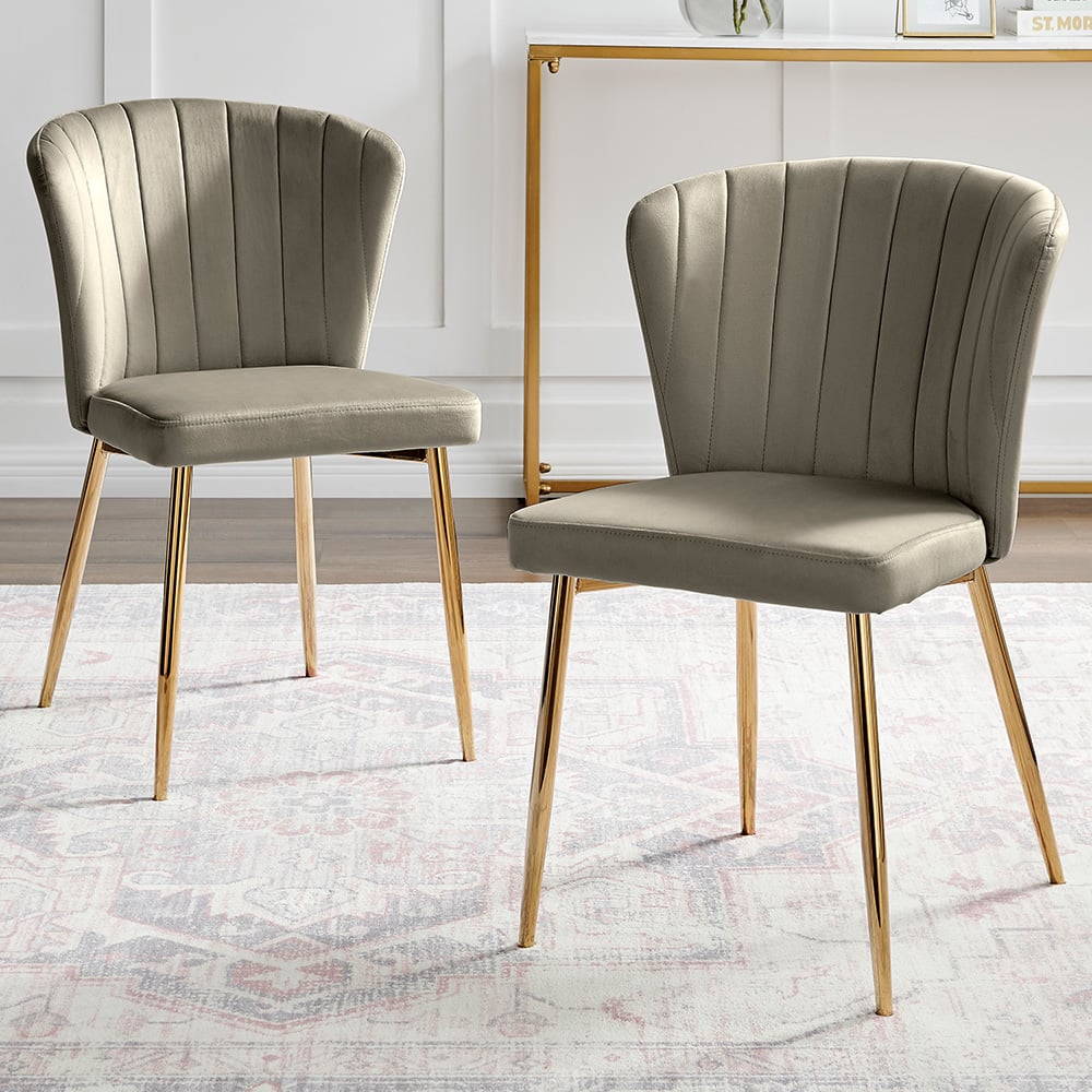 Furniturebox Daphne Set of 2 Taupe Velvet and Gold Dining Chair Image 1