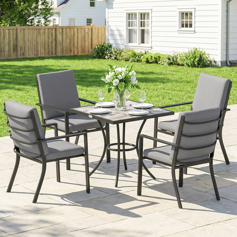 Outsunny 4 Seater Garden Dining Set with Cushions Grey Wood Effect Image 1