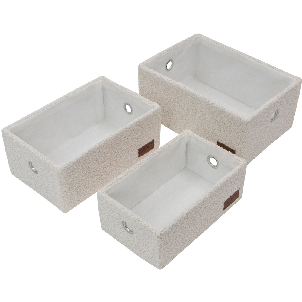JVL Shiro White Boucle Fabric Rectangular Storage Basket 3 Pack Image 3