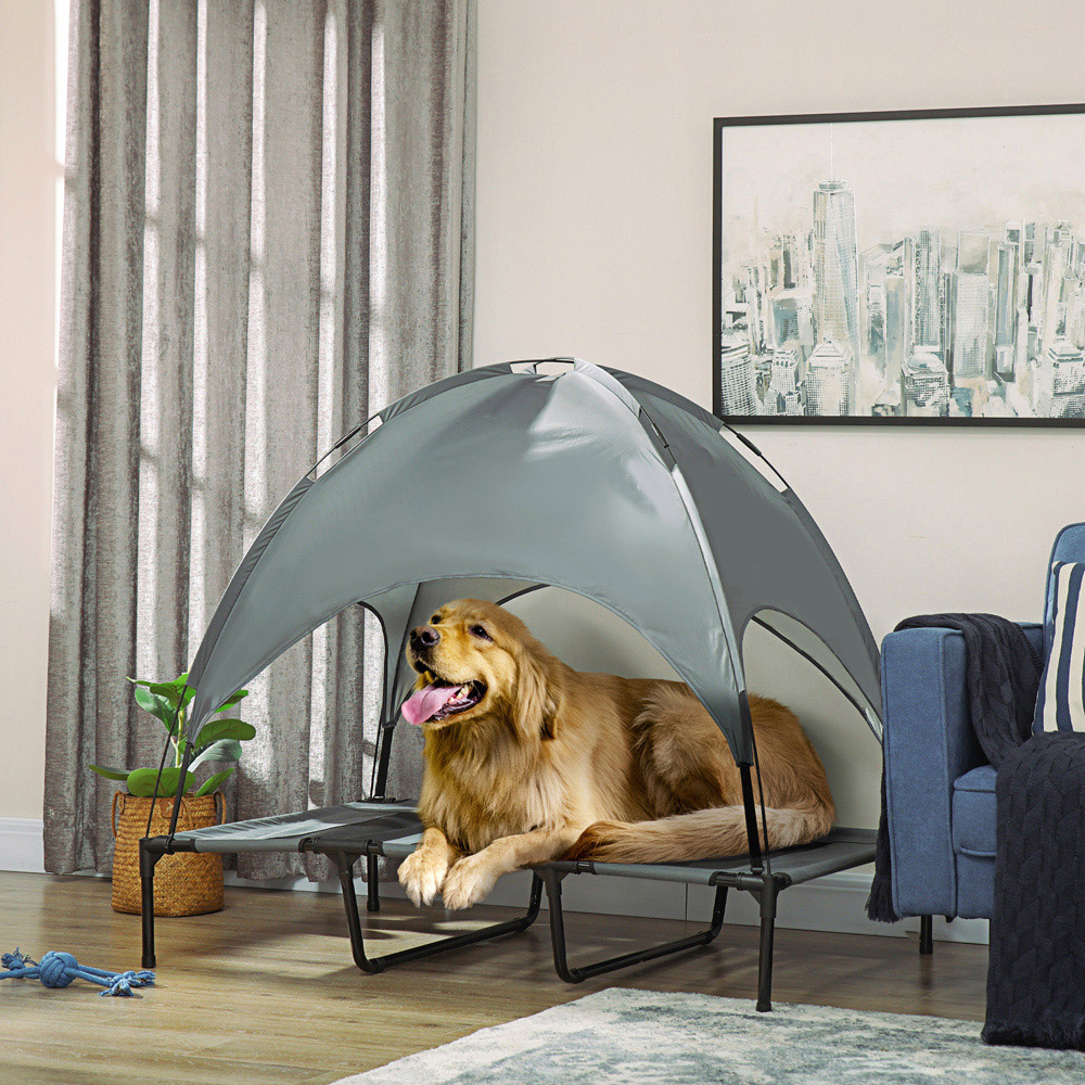 PawHut 122cm Blue Elevated Dog Bed with UV Protection Canopy Wilko