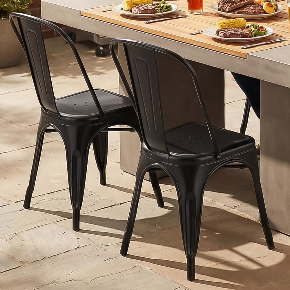 FWStyle Black Gloss Metal Chair 4 Pack Image 1