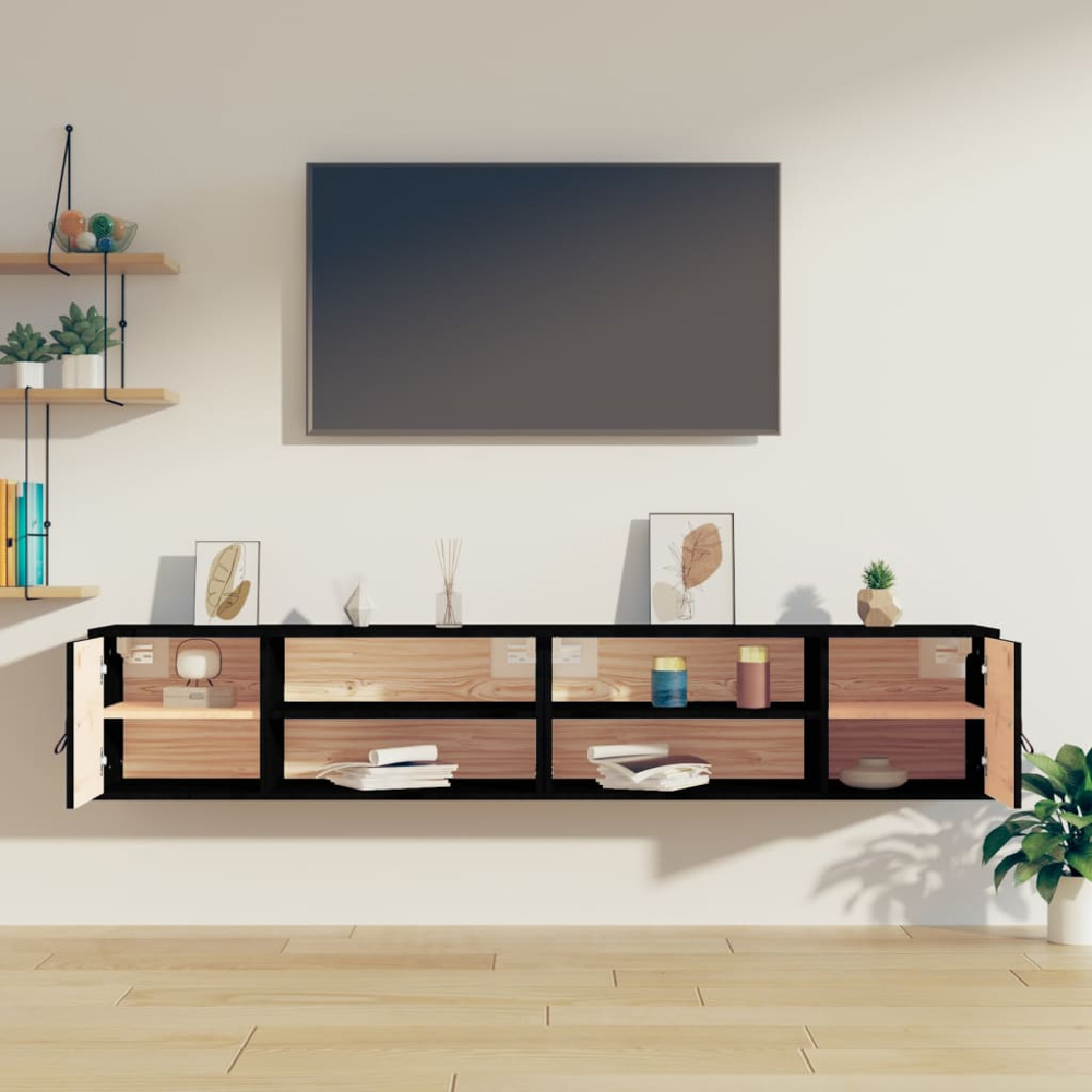 vidaXL Single Door 2 Shelf Black Solid Wood Pine Wall Cabinet Set of 2 Image 9