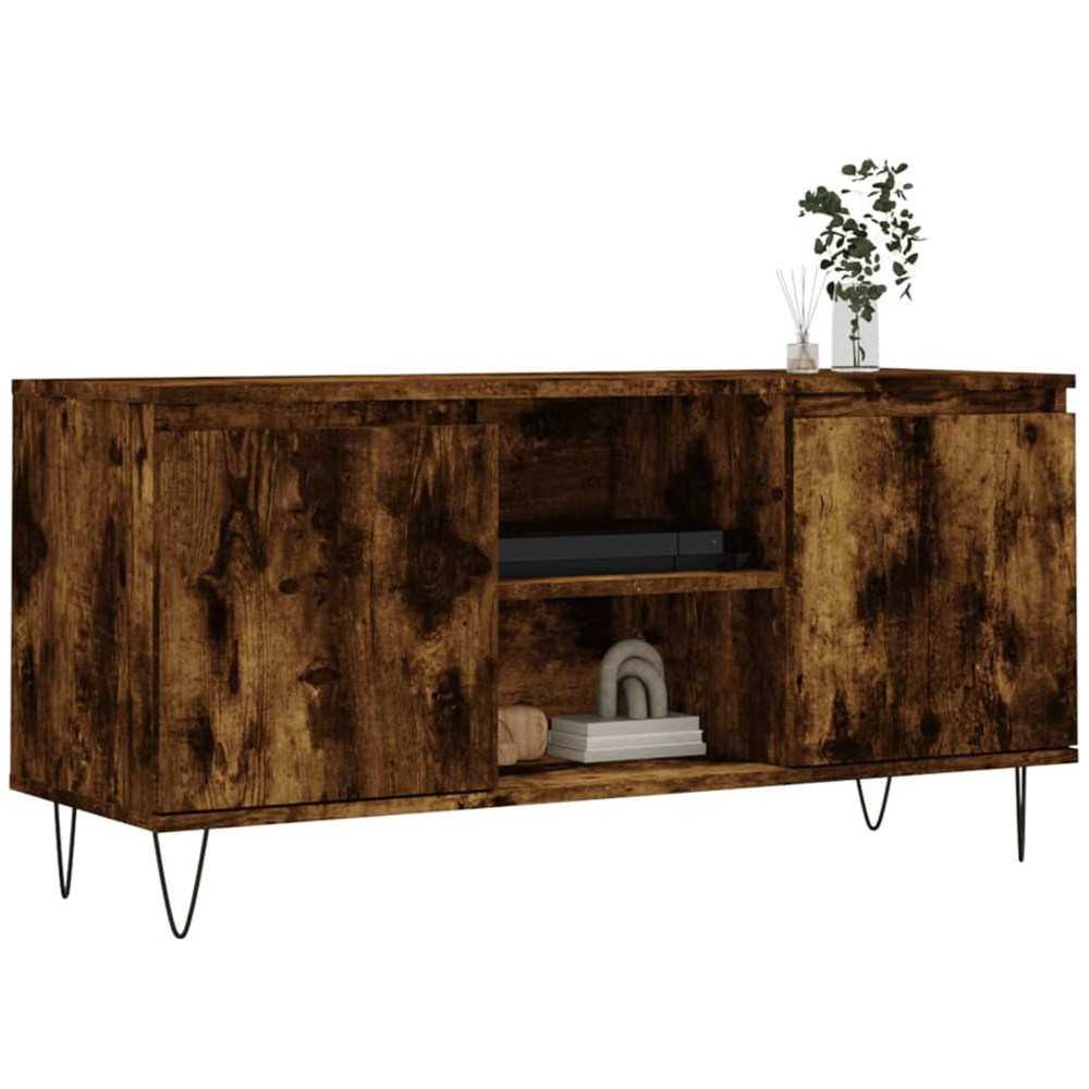 vidaXL 2 Door 2 Shelf Smoked Oak Wide TV Cabinet Image 3