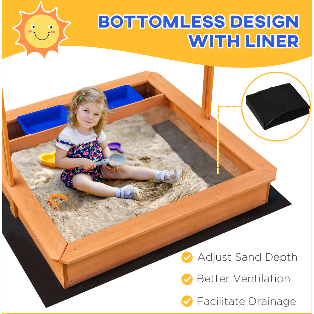 Outsunny Kids Wooden Sandbox with Canopy and Basins Image 5