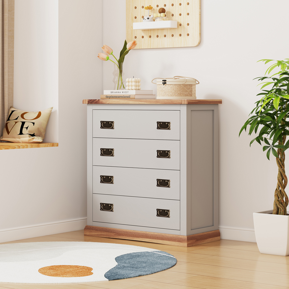 Bomporto 4 Drawer Light Grey Chest of Drawers with Brass Drop Handle Image 5