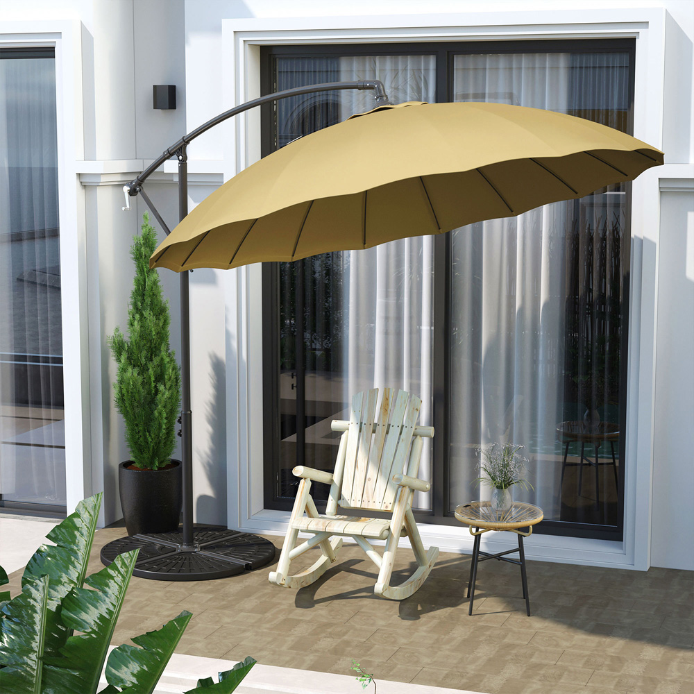Outsunny Beige Crank Handle Cantilever Shanghai Parasol with Cross Base 3m Image 2