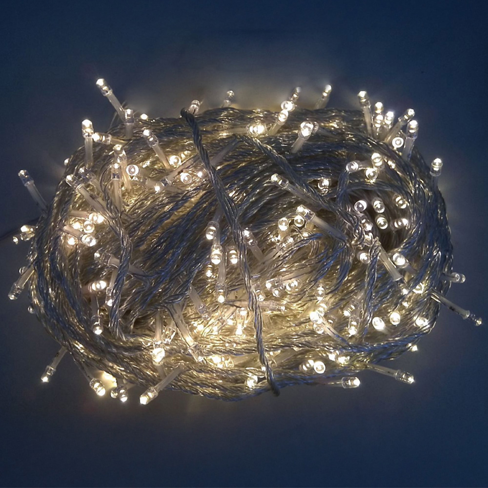 Best Artificial 300 Warm White Multi Function Mains Powered Clear String Light Image 1