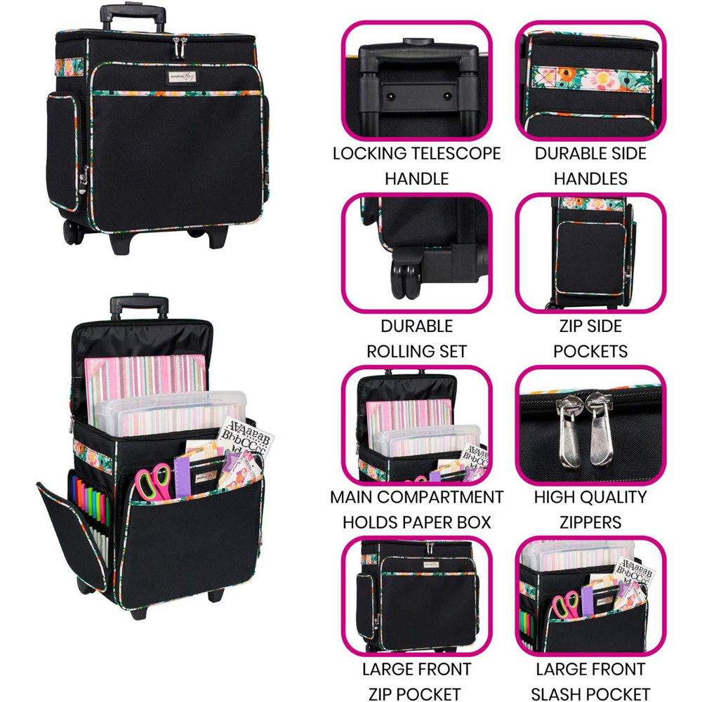 Everything Mary EVM6362-10 Black Floral Rolling Tote Trolley Bag 36.2 x 22.2 x 39.3cm Image 8