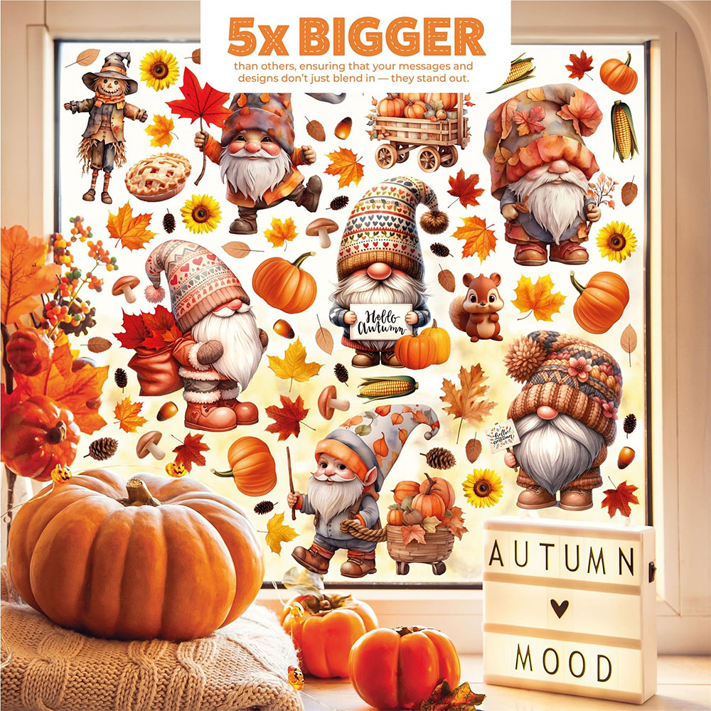 Walplus Halloween 148 Piece Autumn Gnomes and Pumpkin Window Cling Set Image 5