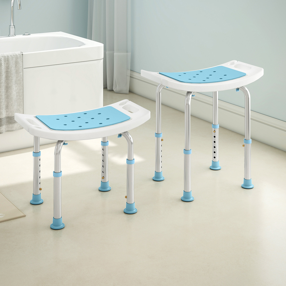 HOMCOM Turquoise Aluminium Height Adjustable Bath Stool with Shower Hole Image 8