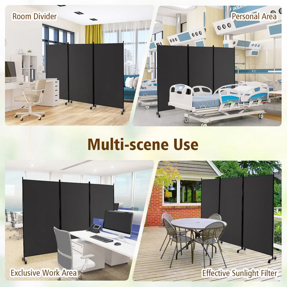 Costway 3 Panel Grey Folding Room Divider with Wheels Image 7