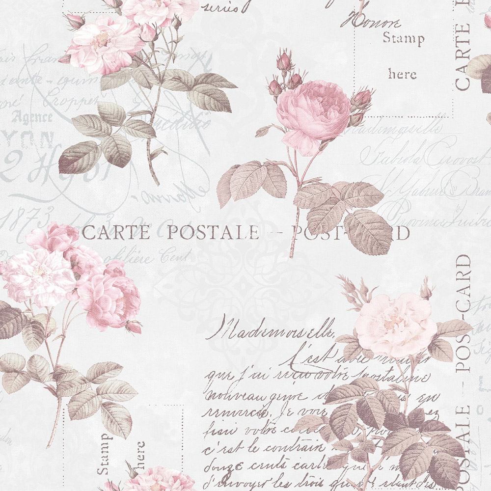 Galerie Nostalgie Roses and Postcards Pink Wallpaper Image 1