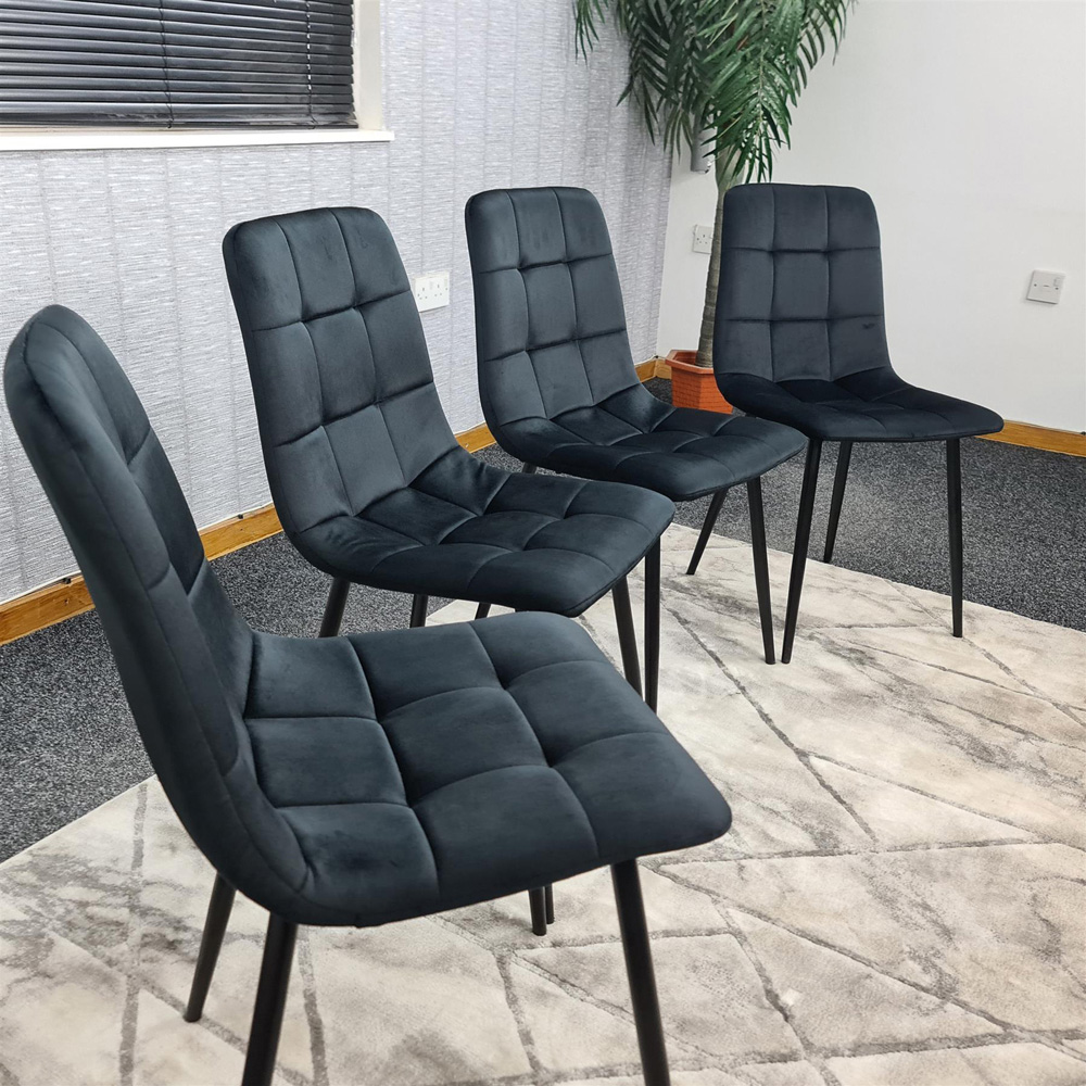 Kosy Koala 6 Seater Wooden Effect Velvet Dining Set with Bench Black Image 4