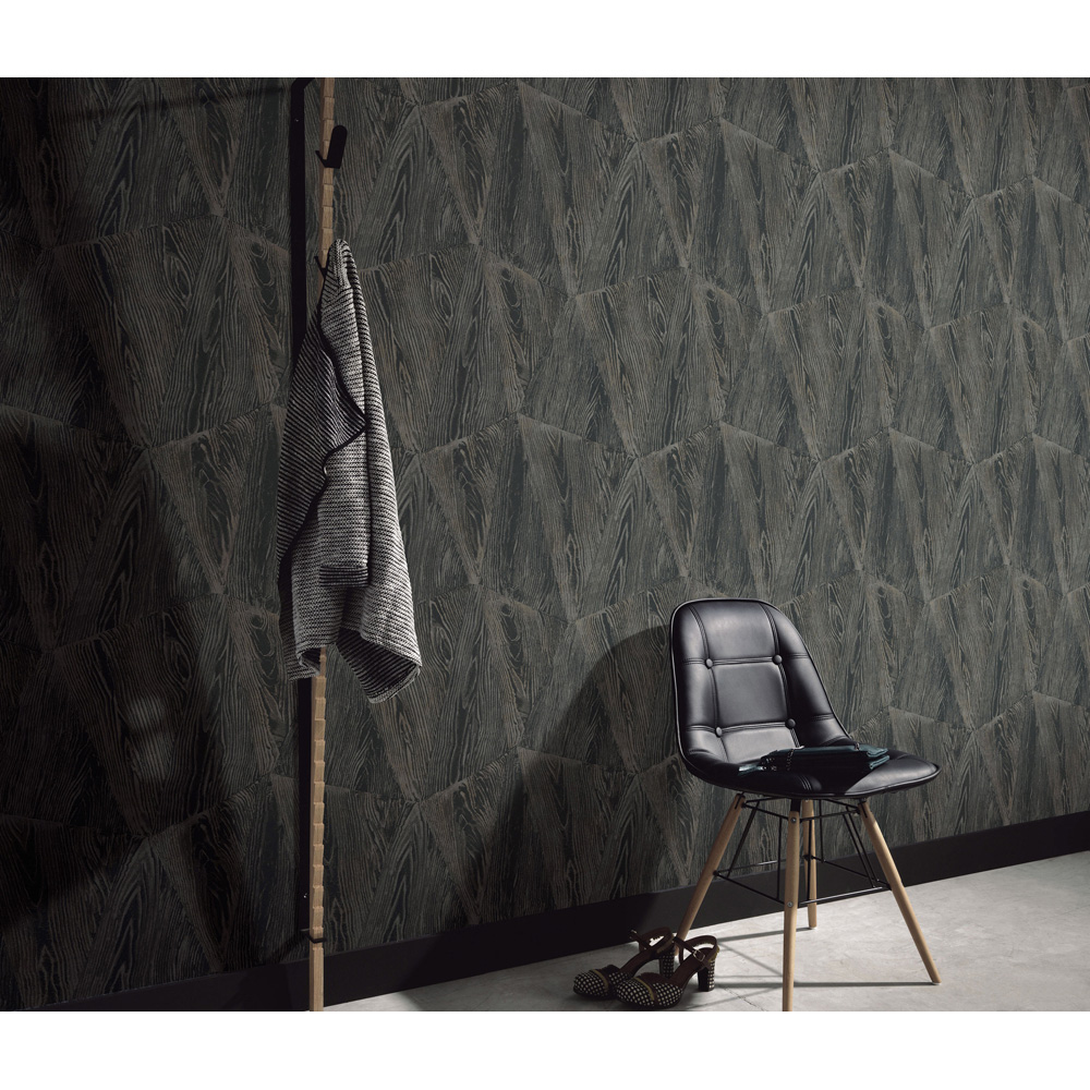Erismann Sonata Wood Grain Charcoal Wallpaper Image 3