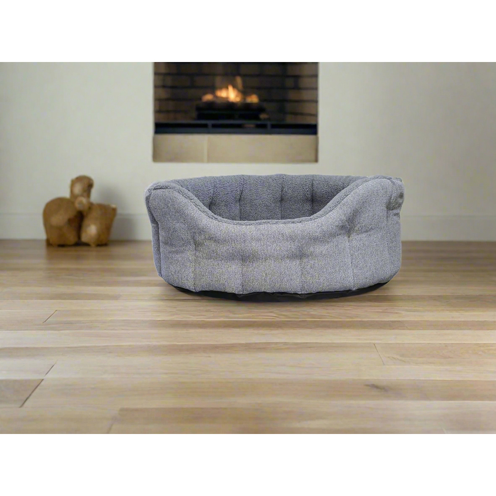 P&L Medium Grey Premium Orkney Tweed Fabric Drop Fronted Softee Oval Lined Pet Bed Image 2