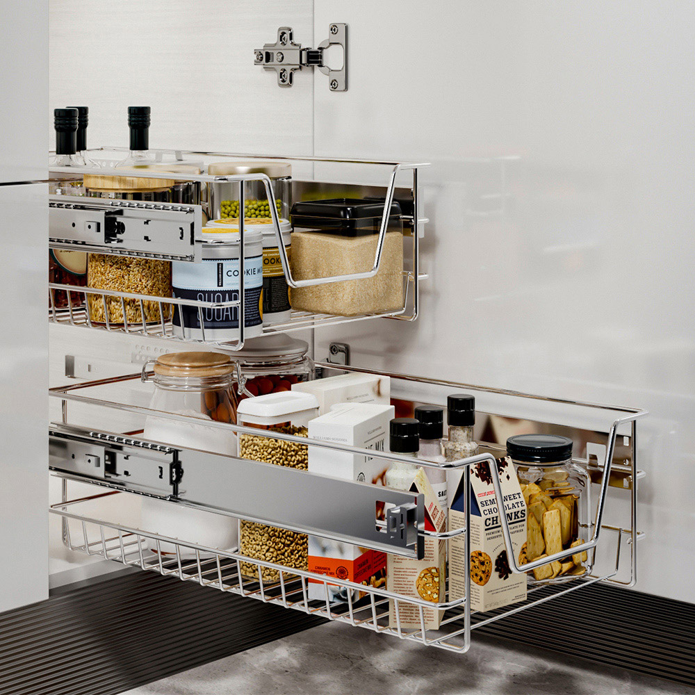 Living and Home 2 Piece Metal Sliding Kitchen Cabinet Pull Out Basket 463 to 470mm Image 2