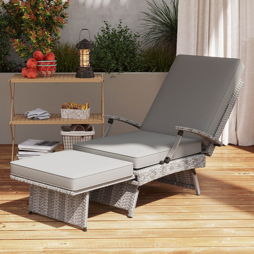 Outsunny Grey Foldable Rattan Recliner Chair with Footrest Image 1
