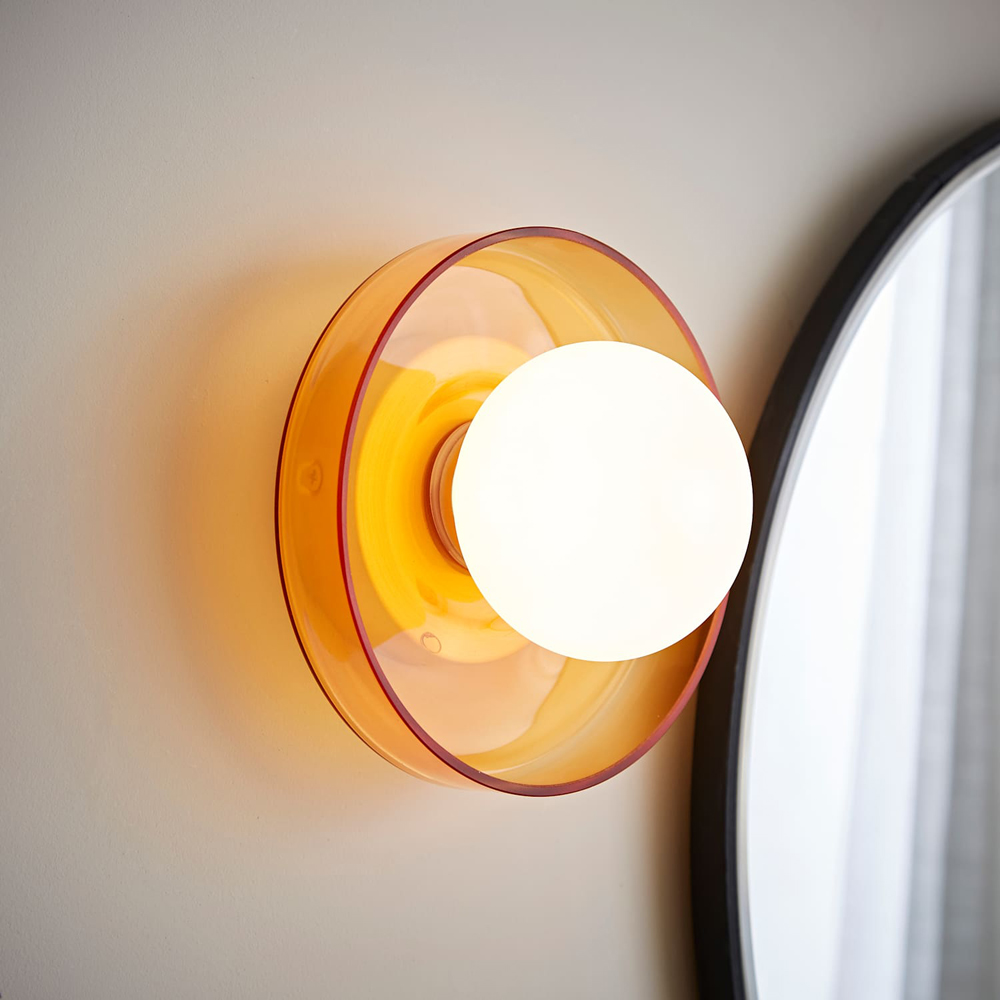 ValueLights Newbury Amber Glass Shade Flush Wall Light with Bulb 2 Pack Image 2