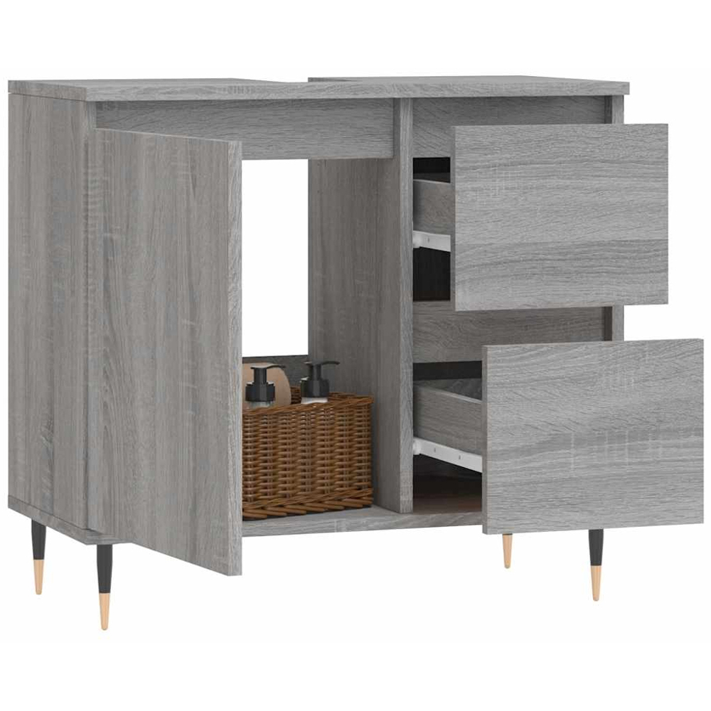 vidaXL Single Door 2 Drawer Grey Sonoma Oak Bathroom Cabinet Image 3