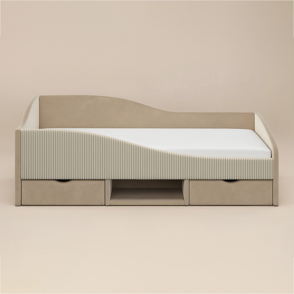 Flair Aubrey Beige Velvet and Cord Low Sleeper Bed with Storage Image 3