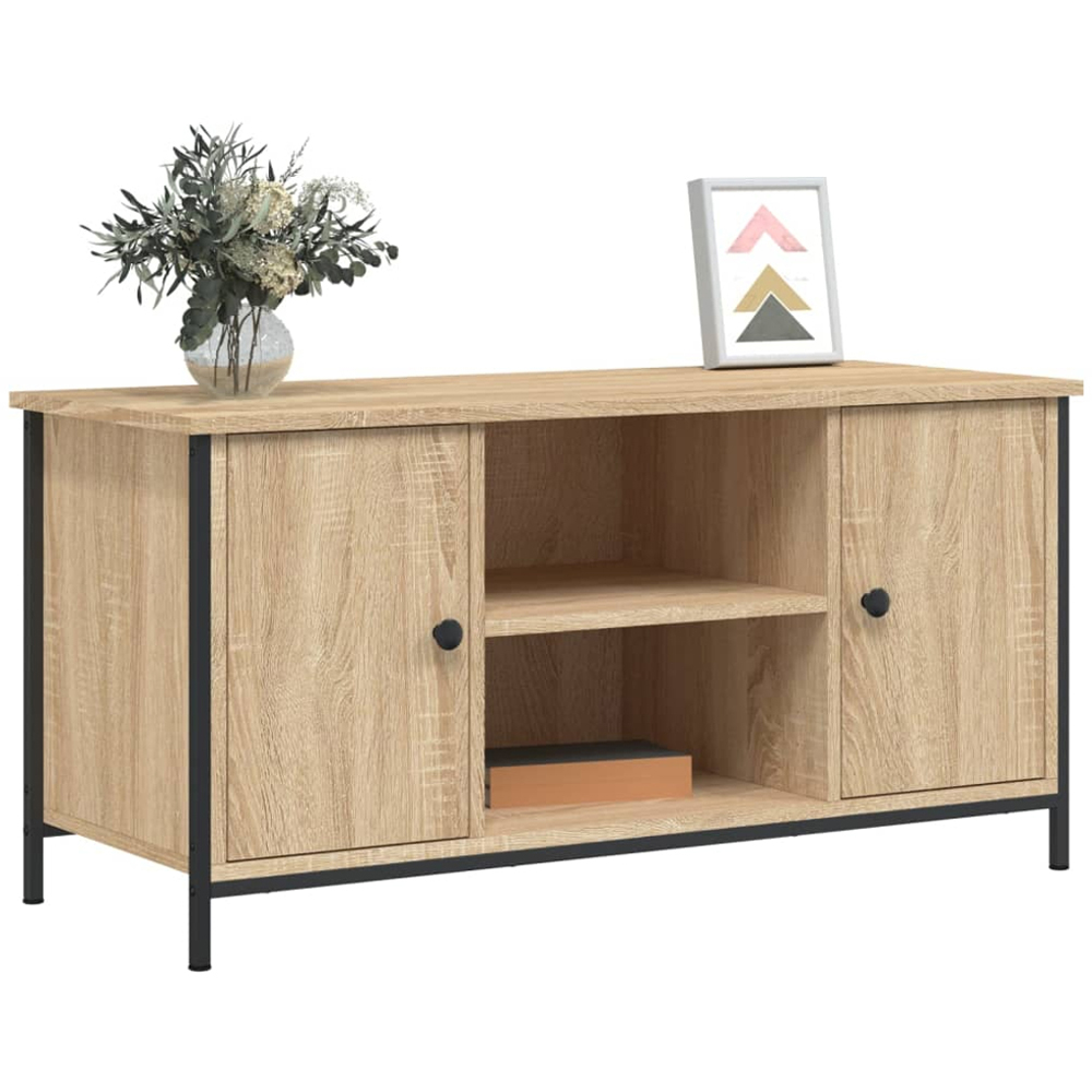 vidaXL 2 Door 2 Shelf Sonoma Oak Wooden TV Cabinet Image 3